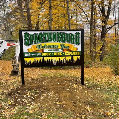 Welcome signs on both ends of town