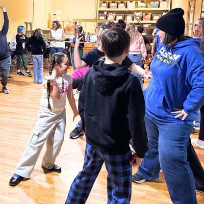 The cast of Matilda (2026) participates in a workshop about being a considerate castmate.