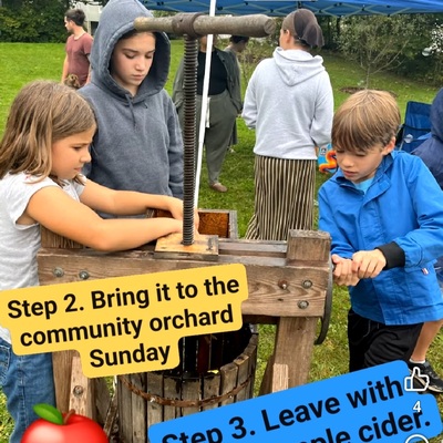 Community members meet at the Grow Meadville community orchard to press local apples into cider.