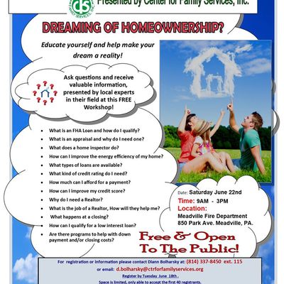 Flyer from a recent First Time Homebuyer educational class, free and held bi annually