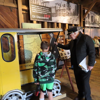 Students get to see a piece of railroad history - a Speeder Car.