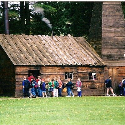 Students visiting the replica of Drake's Well