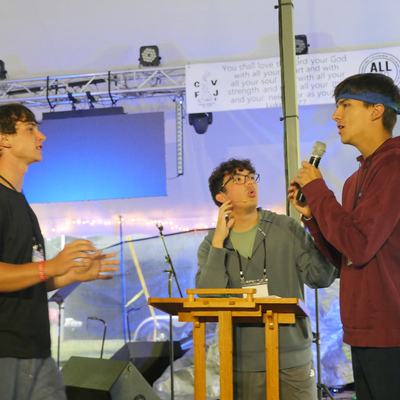 CVFJ using skits to teach campers Bible lessons