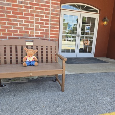 Our new library bench, courtesy of the PennState Master Gardeners!