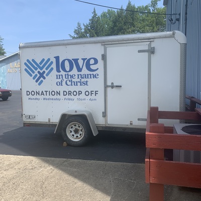 Our donation trailer is available to leave off items in or come to your house to load.
