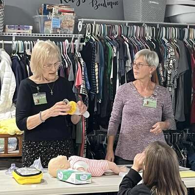 PCOM Volunteer RNs Joan Mushrush & Holly Allen LifeVac Class participants received a free device