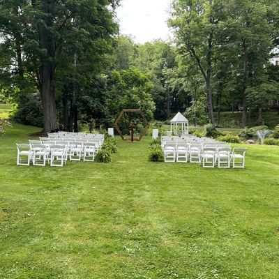 Set up for a wedding on the grounds of the Baldwin-Reynolds House Museum.