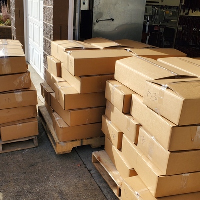Pallets of hunter-donated venison leaving a processor and headed to a local hunger relief agency.