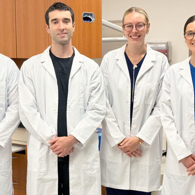 Left to right: Dr. Khan (Site Director), Dakota Volzer, DDS. Christiana Mather, DDS, Madeline Fox, D