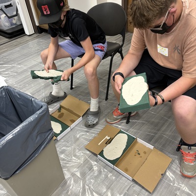 8th graders learning about their feet at Crawford Tech Career Day
