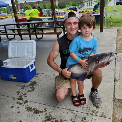 One of the winners of the Kids Free Fishing Derby the Pymatuning Lake Association hosts every August with an impressive catfish