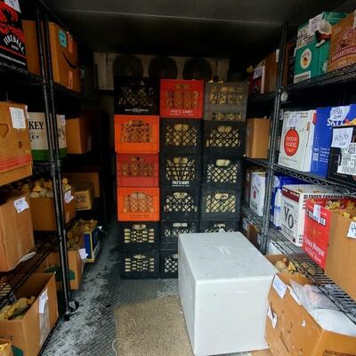 A freezer is loaded with donated venison for distribution.