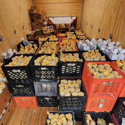 A box truck is loaded with over 4,000 pounds of donated venison to be distributed to food pantries.