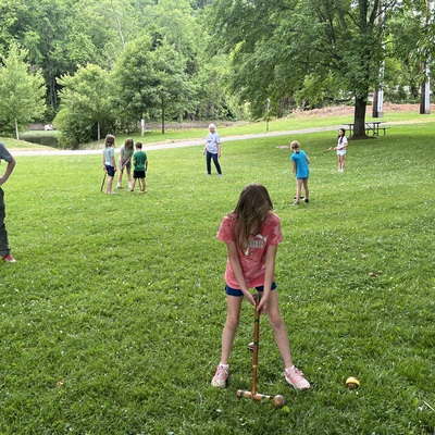 Teaching kids croquet!