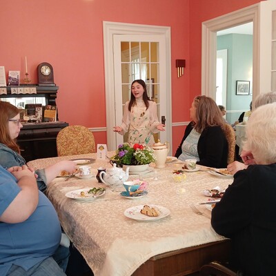 Student Reenactor performing at a Tarbell Tea